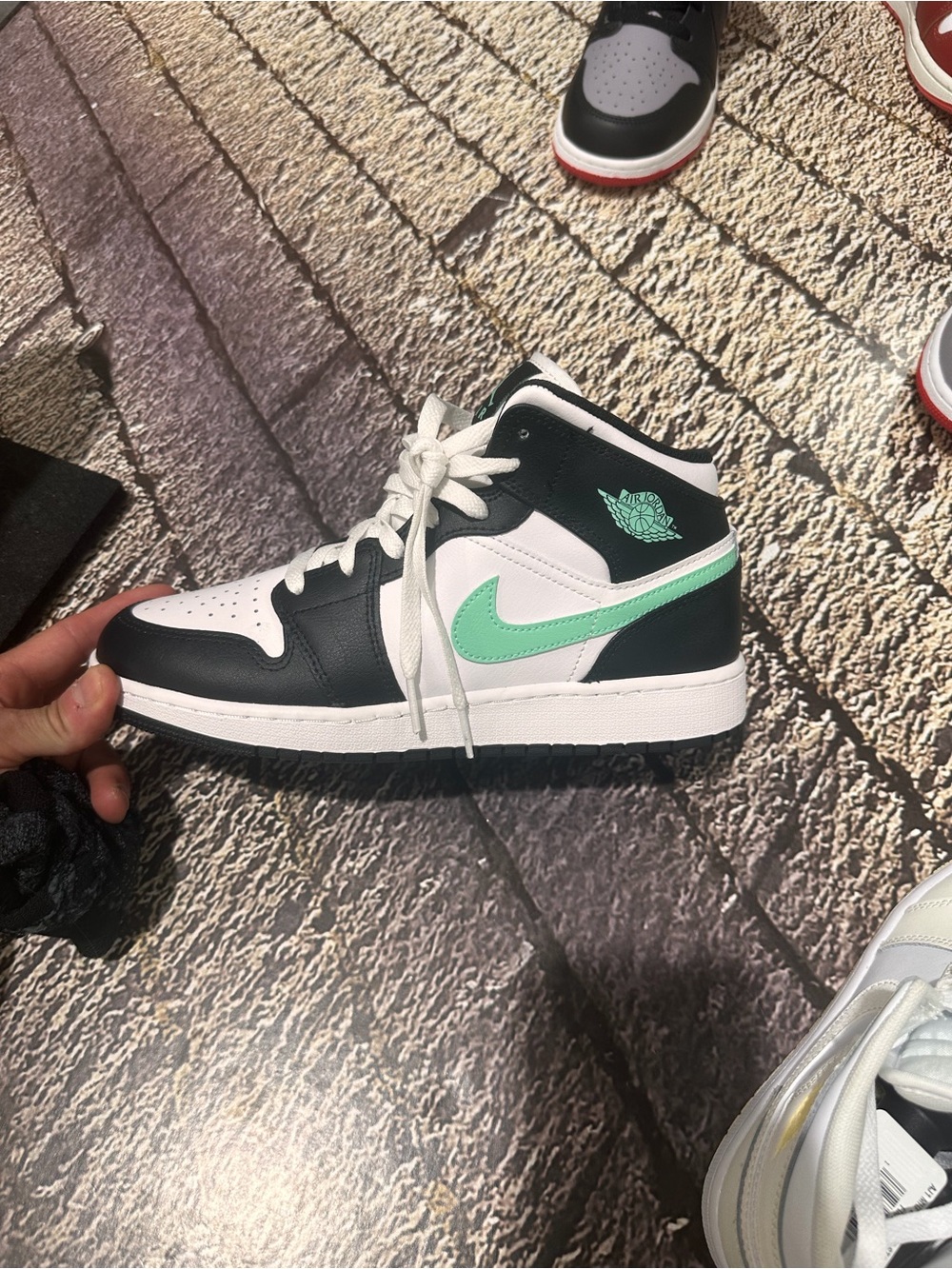 Nike Air Jordan 1 Mid Black White Mint Swoosh 7Y M7 W8.5